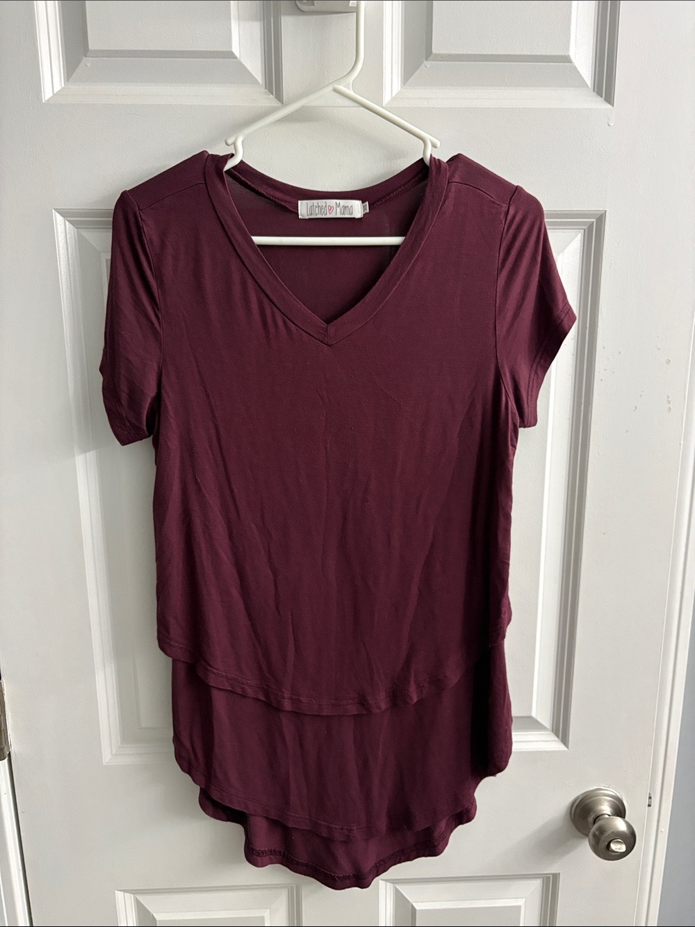 Burgundy V-Neck Nursing T Shirt Top